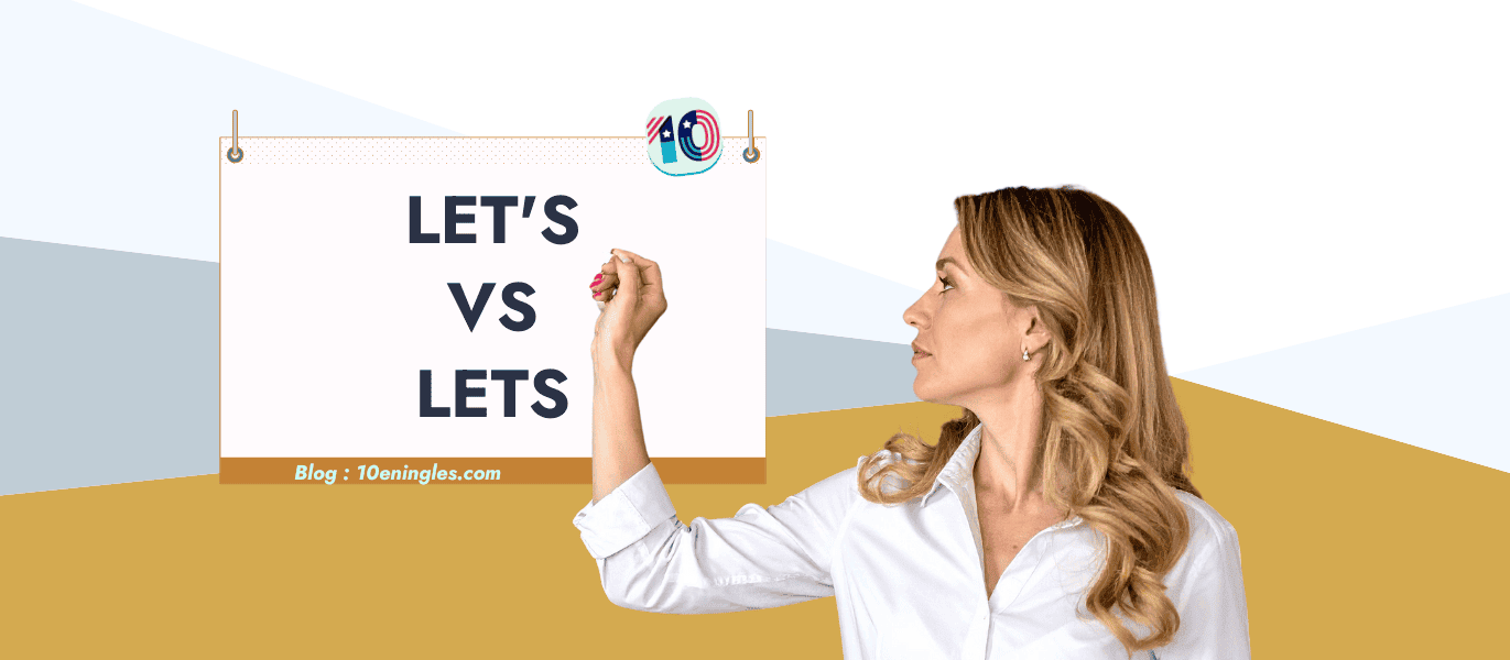 Una profesora de inglés a punto de escribir un apóstrofo en una pizarra para explicar la diferencia gramatical entre lets or let's.