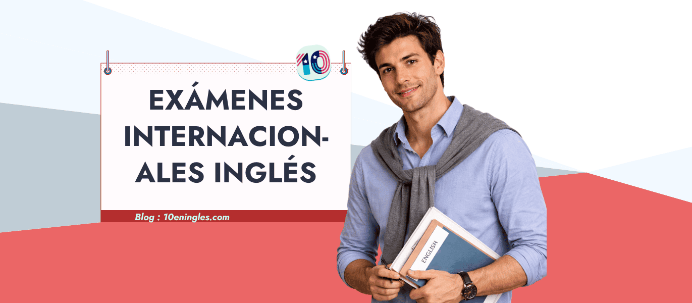 Profesor sonriente sosteniendo libros para rendir sus exámenes internacionales de inglés