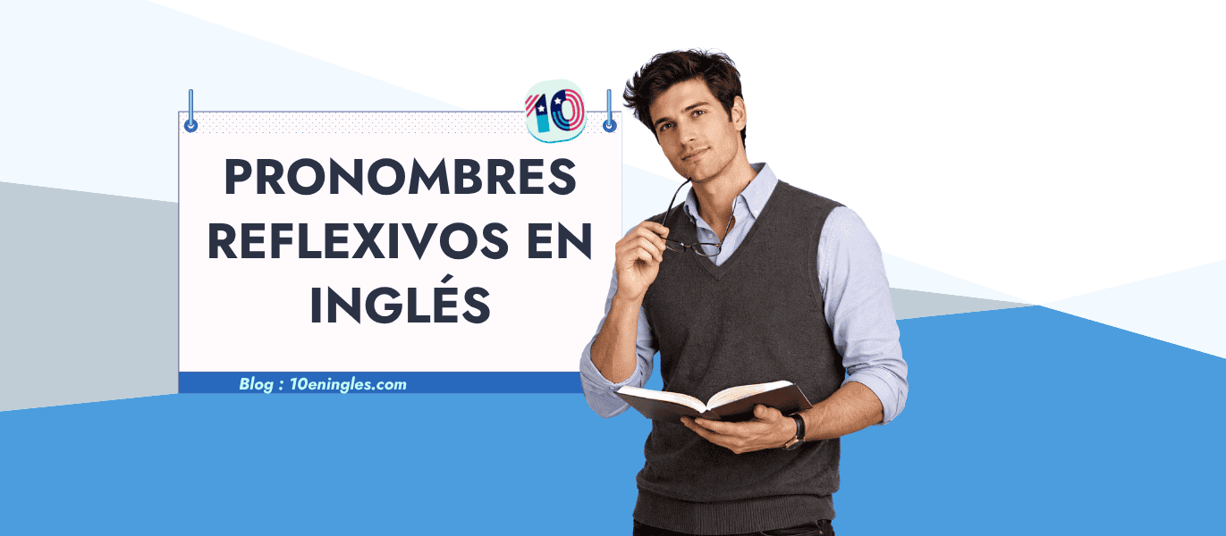 Portada del artículo sobre pronombres reflexivos en inglés con un profesor sosteniendo un libro abierto