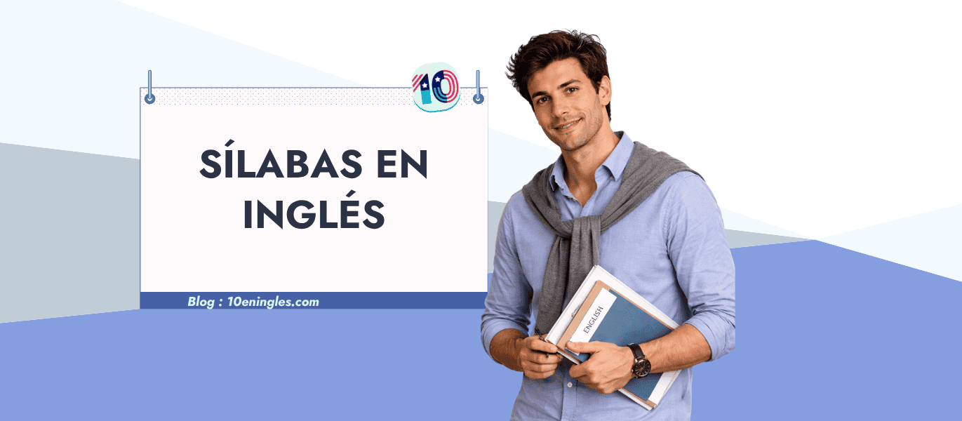 Joven sosteniendo libros junto al título de la lección sobre las sílabas en inglés