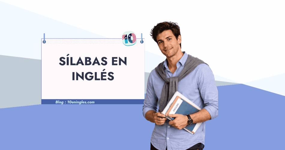 Joven sosteniendo libros junto al título de la lección sobre las sílabas en inglés