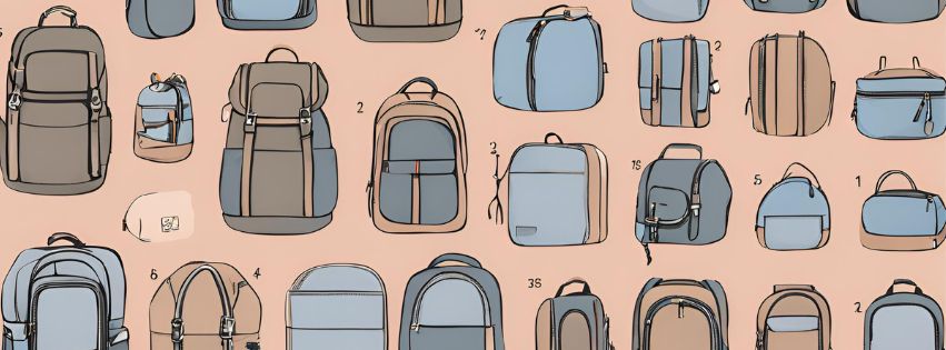 A drawing of different sized backpacks