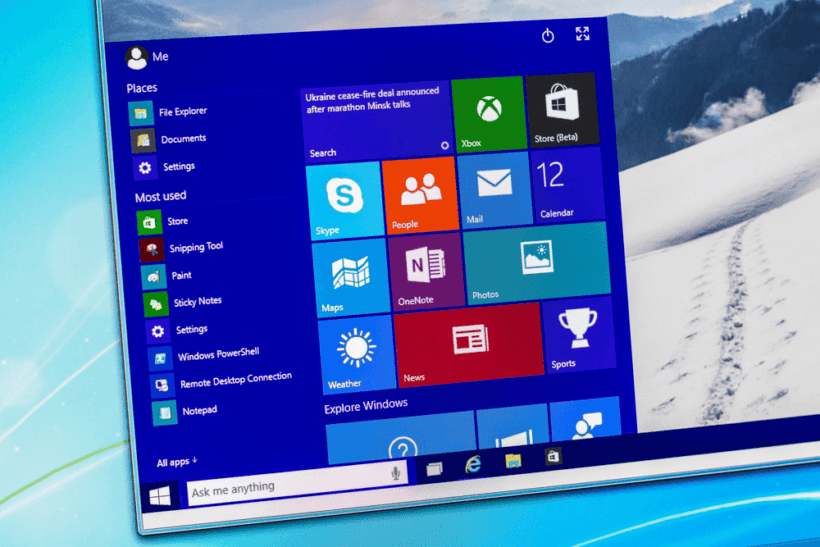 versión de Windows 10 en el escritorio