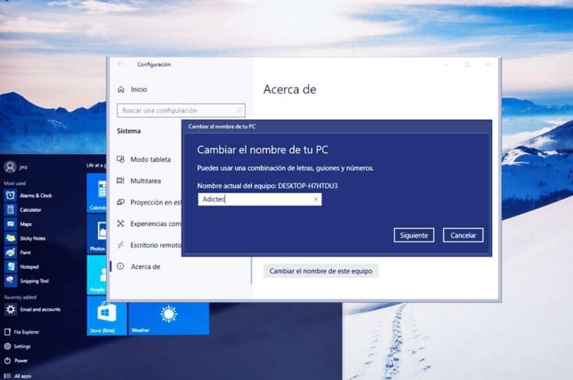 Cambiar Nombre de equipo y Red en Windows 10