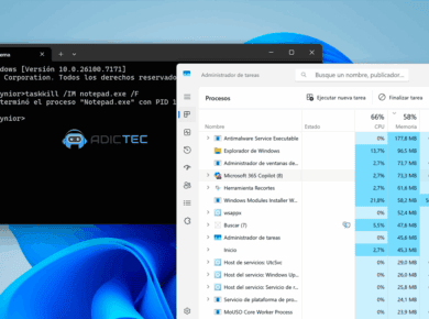 Cerrar un programa en Windows con el Símbolo del sistema y el Administrador de tareas abiertos en el escritorio
