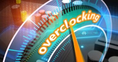 Concepto gráfico del overclocking del procesador, con un velocímetro al máximo para simbolizar el aumento de rendimiento.