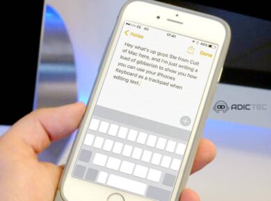 Imagen de un iPhone mostrando el teclado con el cursor parpadeando, ilustrando la funcionalidad de trackpad.
