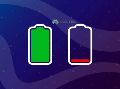 Ilustración comparando una batería de smartphone completamente cargada (verde) con una batería casi agotada (roja)