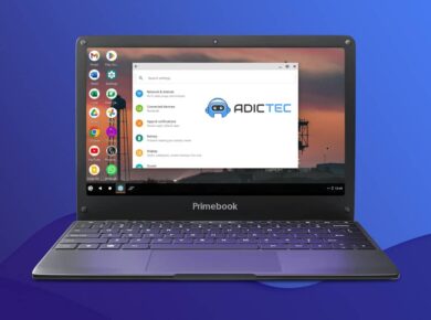 Imagen de un portátil mostrando una interfaz de usuario similar a Android, representando la experiencia de usar un emulador Android en una computadora.