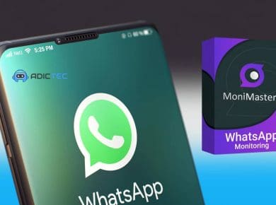 MoniMaster para WhatsApp - Aplicación de monitoreo de WhatsApp con el logo de WhatsApp en un smartphone.