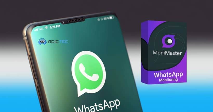 MoniMaster para WhatsApp - Aplicación de monitoreo de WhatsApp con el logo de WhatsApp en un smartphone.