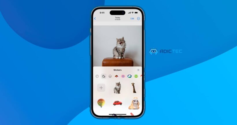 Tutorial completo: cómo crear tus propios stickers en iPhone. Imagen muestra la interfaz de creación de stickers con un gato como ejemplo.