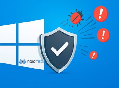 Escudo protegiendo el logo de Windows de bugs y errores de una actualización.