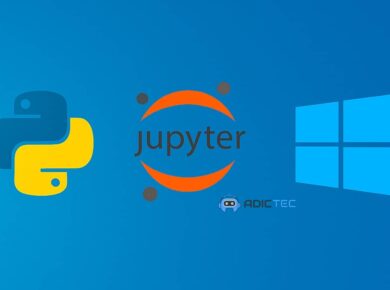Guía para instalar Jupyter Notebook con Python en Windows, mostrando los logos de cada tecnología.