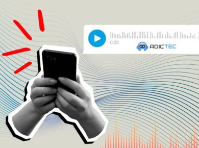 Manos sosteniendo un smartphone junto a un mensaje de audio en reproducción, ilustrando cómo grabar llamadas en iPhone