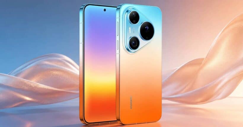 HUAWEI serie Pura 90s Pro: vista frontal y trasera con su cámara sobre fondo degradado