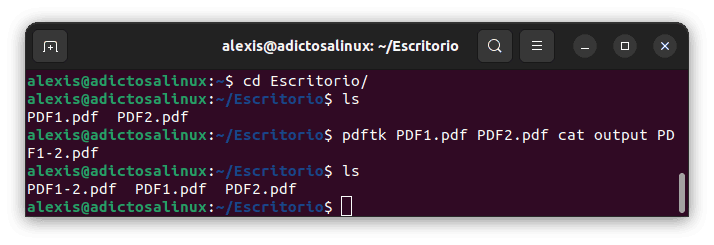 Combinar dos archivos PDF en uno solo en Linux