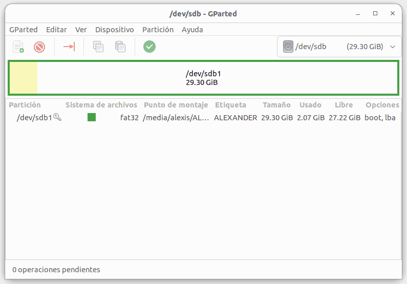 Información de disco con Gparted en Linux