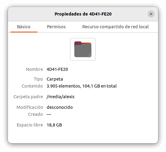 Propiedades de disco y espacio libre