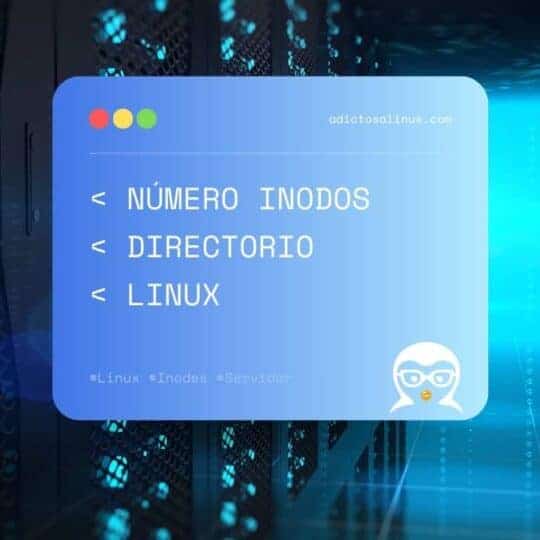Imagen con texto explicando inodos en Linux sobre fondo de servidores.
