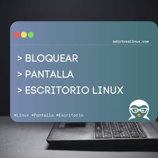 Imagen de un portátil con texto que indica cómo bloquear la pantalla de un escritorio Linux desde la línea de comandos.