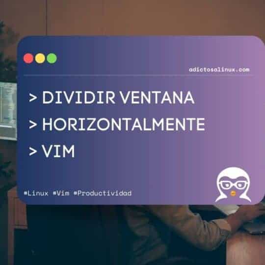 Imagen de una persona programando con múltiples monitores, con texto superpuesto que indica cómo dividir la ventana de Vim horizontalmente.