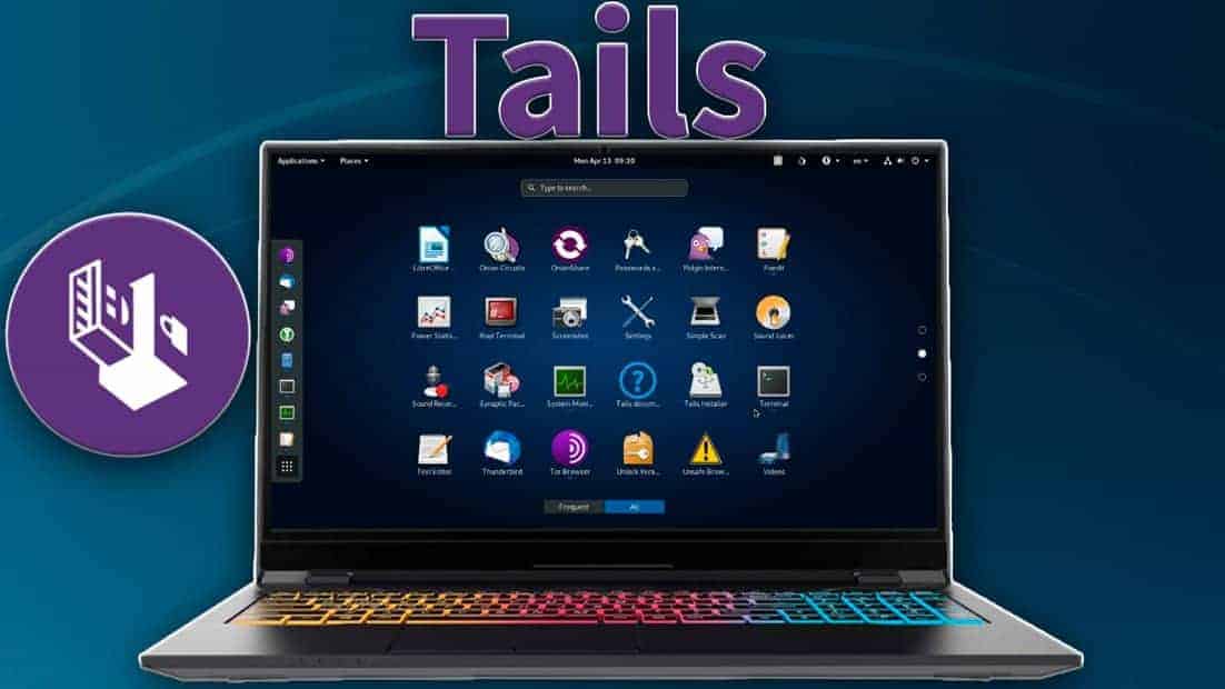 Imagen de un portátil mostrando el escritorio de Tails, una distribución de Linux enfocada en la privacidad y el anonimato. 