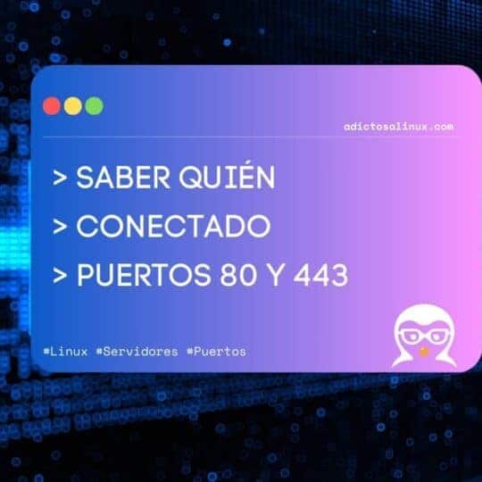 Imagen con texto que indica cómo identificar quién está conectado a los puertos 80 (HTTP) y 443 (HTTPS) de un servidor.