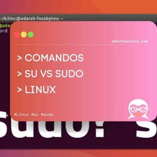 Captura de pantalla de una terminal Linux mostrando el comando sudo y una imagen gráfica que compara su vs sudo.