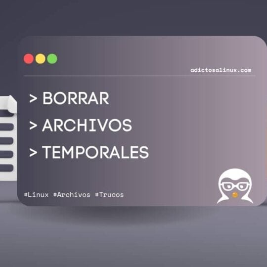 Ilustración digital que muestra cómo borrar archivos temporales en Linux, con iconos de añadir y eliminar archivos.