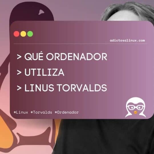 Fotografía de Linus Torvalds con un texto superpuesto que pregunta qué ordenador utiliza el famoso creador del kernel de Linux.