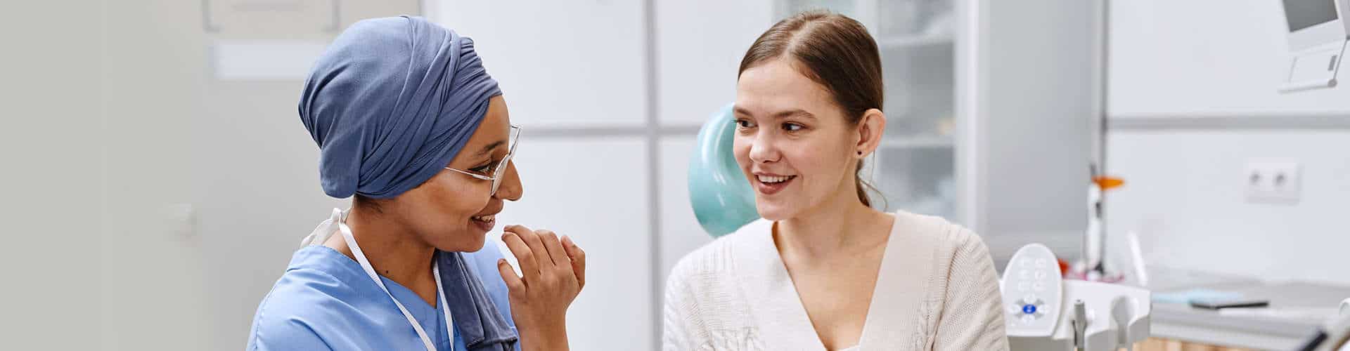 Dentist doing a dental checkup with a new patient.