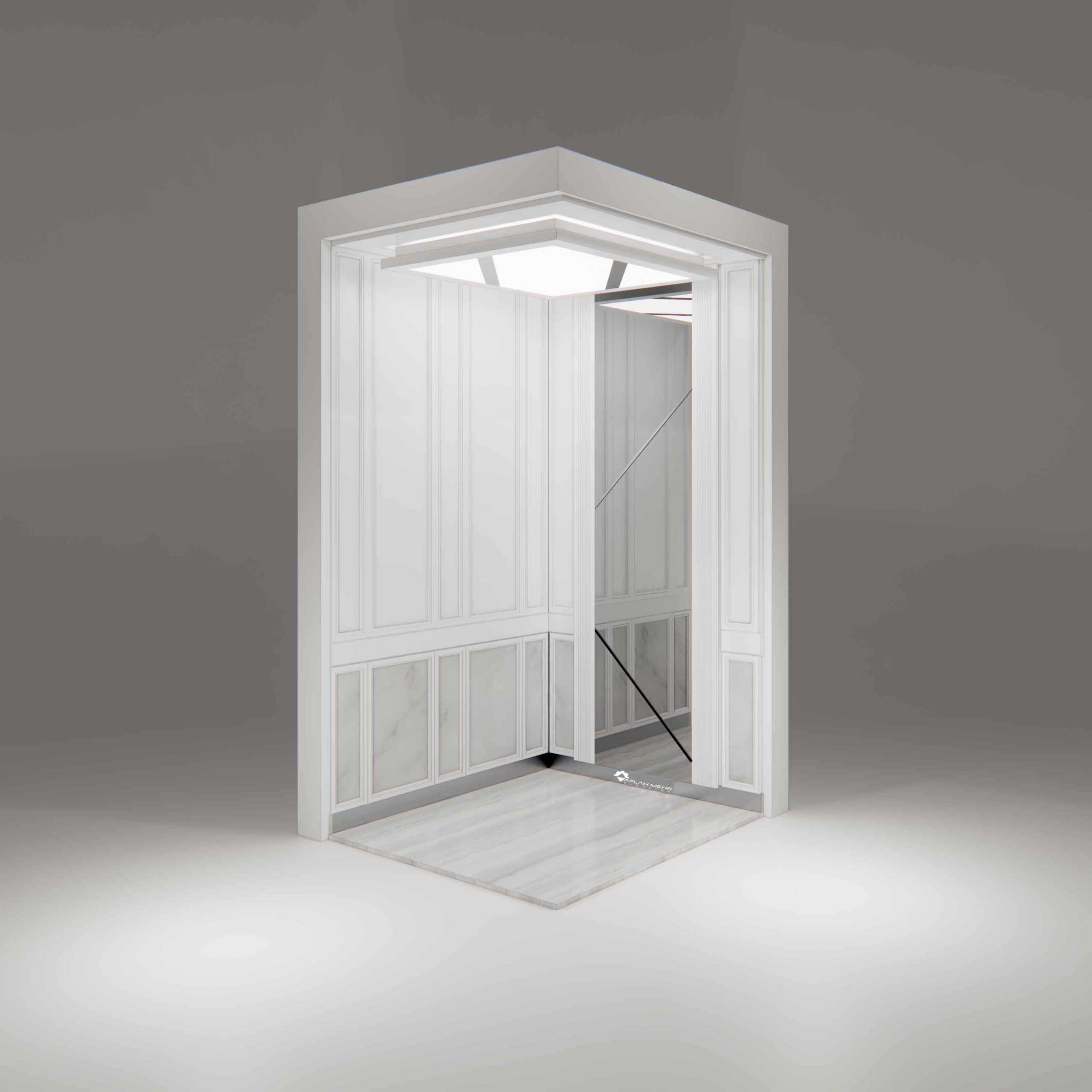 کابین خاص آسانسور افلاک مهر مدل مینیاتور چوب سفید