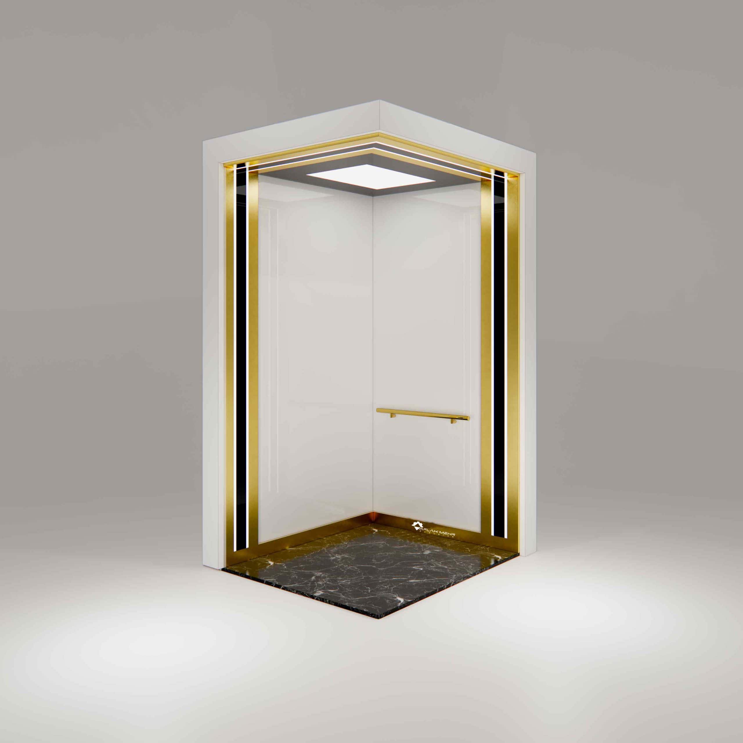 کابین خاص آسانسور افلاک مهر مدل کریستال سفید