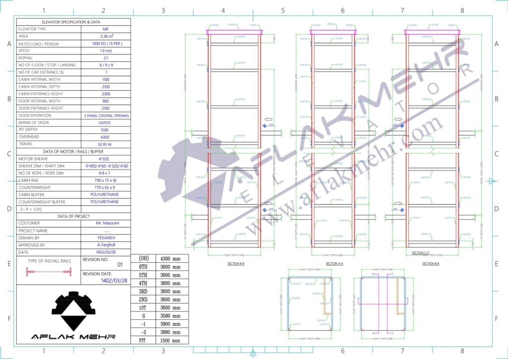 نقشه شماره ۲ آهن کشی آسانسور