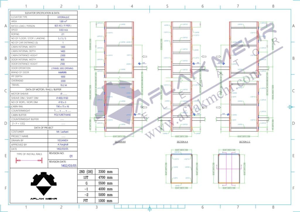 نقشه آهنکشی آسانسور هیدرولیک