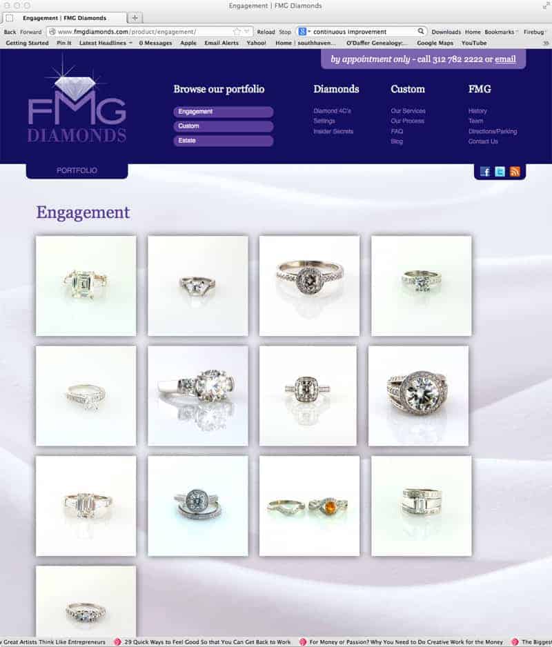 Gallery page displaying diamond jewelry options.
