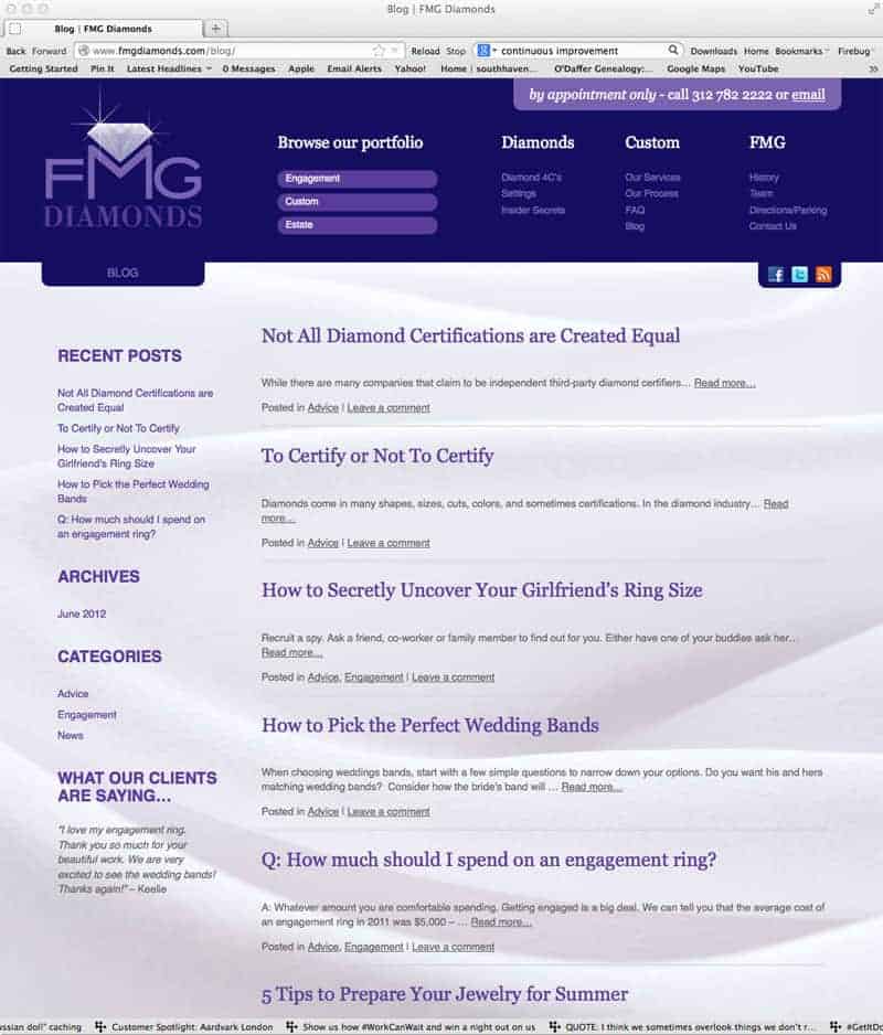 Blog landing page for diamond wholesaler website.