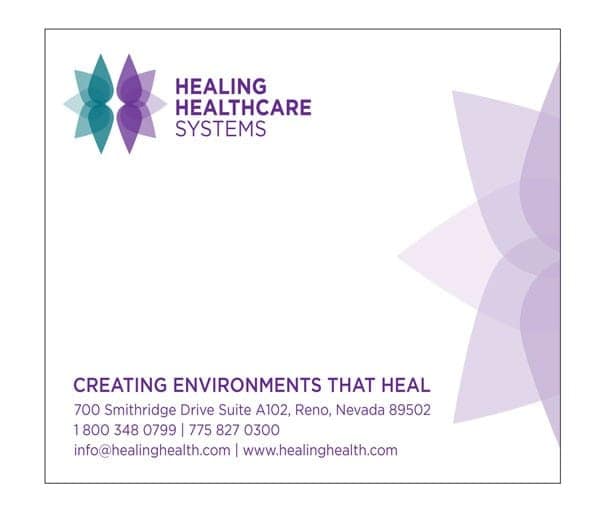 Branded mailing label for Healing Healthcare Systems.