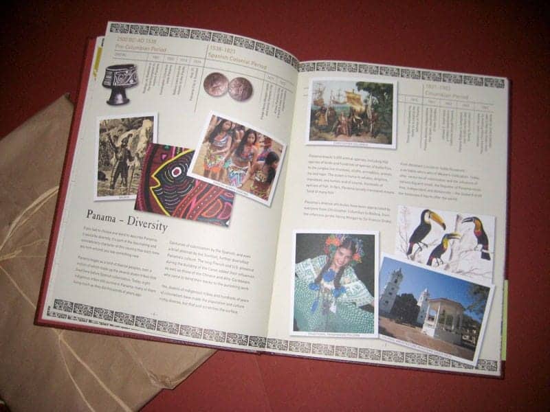 Open book with images and illustrations.