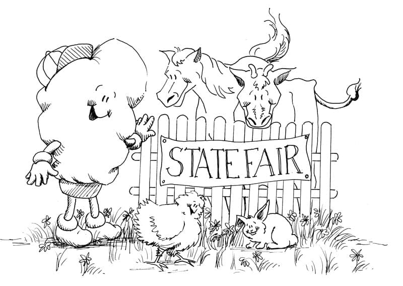 Illustration of Poppy the popcorn kernel at the State Fair.