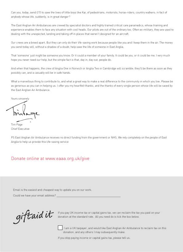 Direct mail pack request letter, page two.