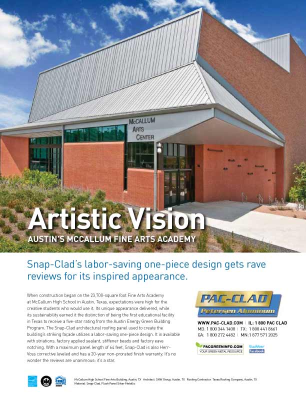 Print ad for Peterson Aluminum roofing featuring a case study.