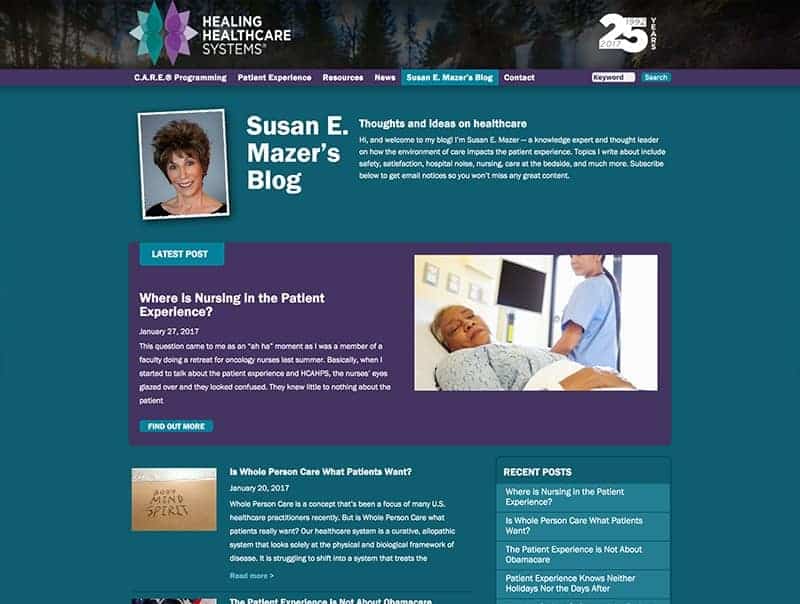 Healing Healthcare Systems website design - blog page