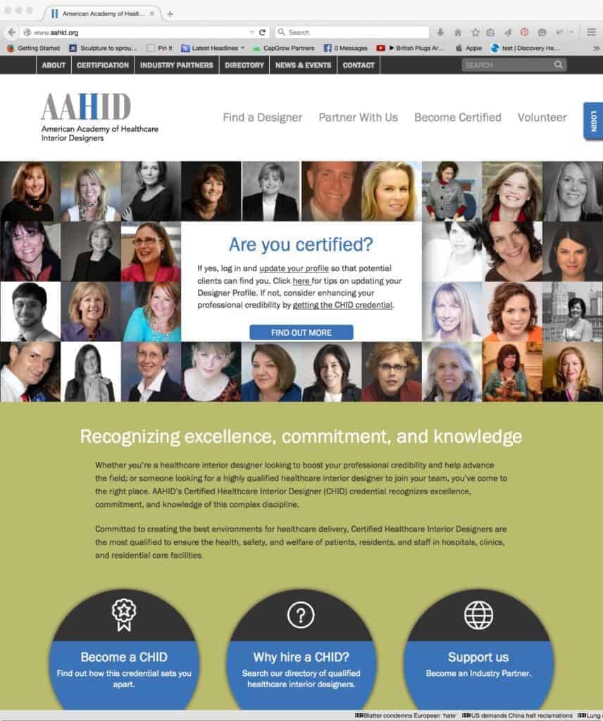 AAHID website design - home page.