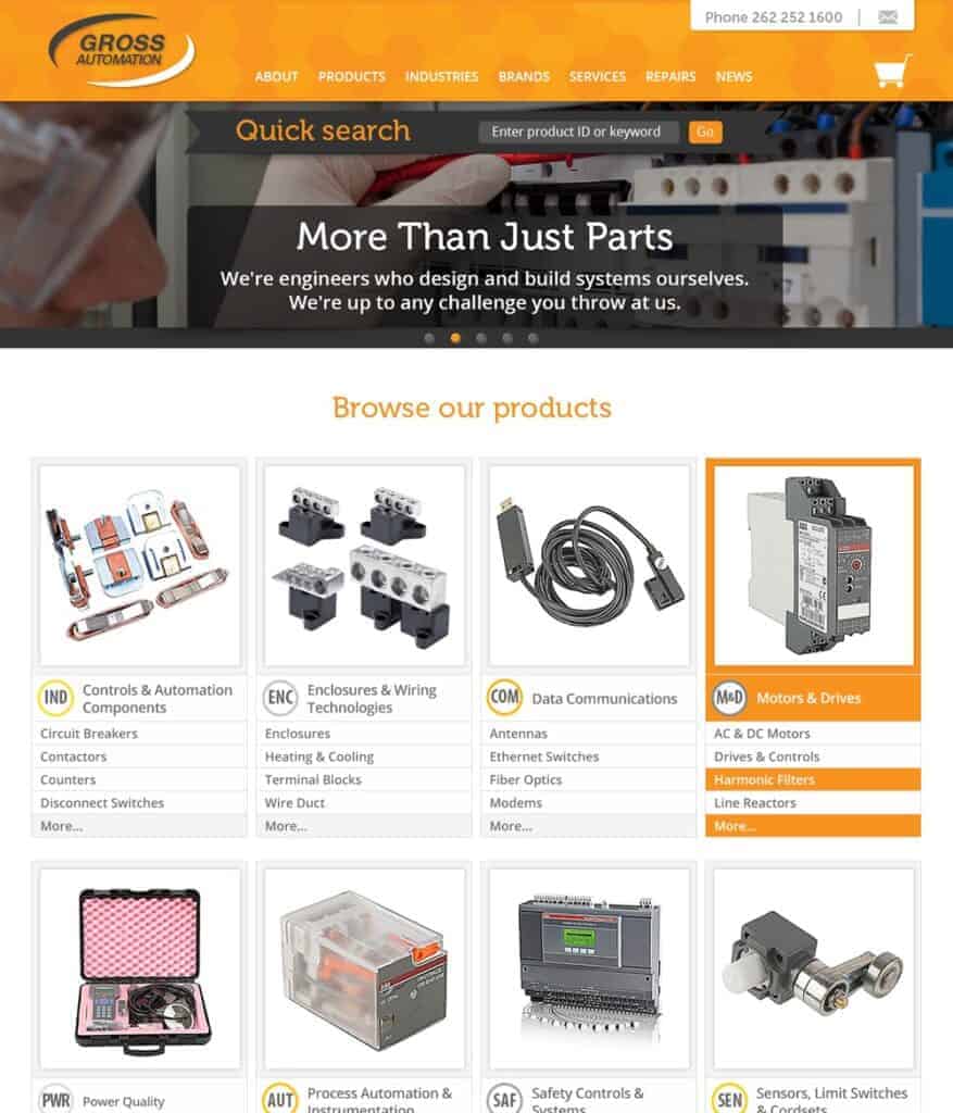 Home page design for Gross Automation.