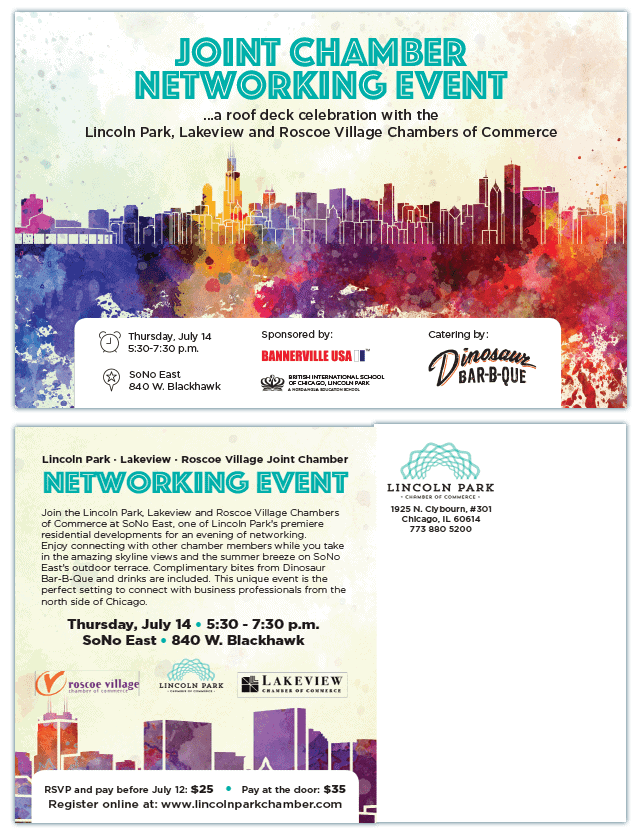 Direct marketing postcard promoting the chamber's event.