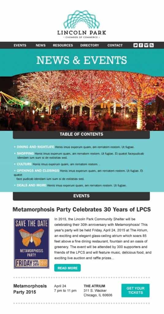 Designed email for an events announcement.