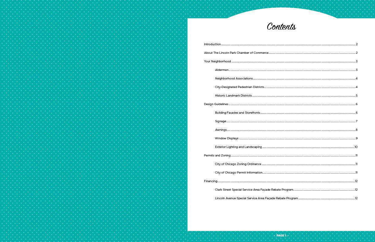 1st spread, inside front cover and table of contents.