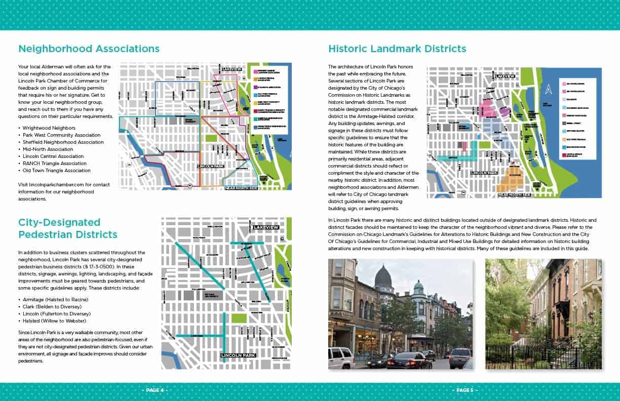 Neihborhood associations, pedestrian map and historical landmarks map.